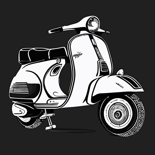 Vectorized black and white Vespa motorcycle without text or shadows, with thick line contours.