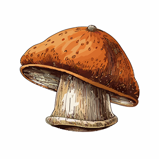 handdrawn brown cap mushroom, vector art, morandi colours, isolated white background