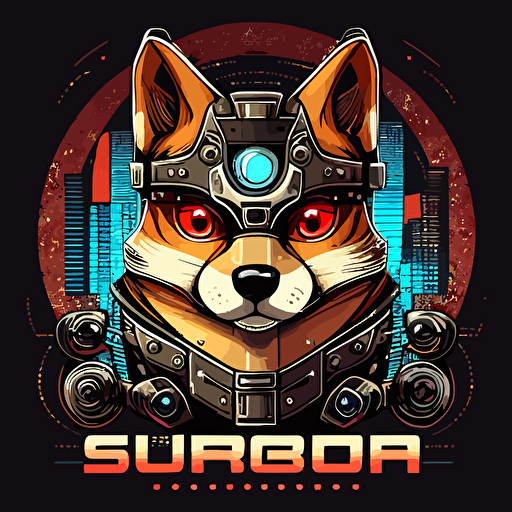 cyborg cyberpunk Shiba Inu face, cartoon, vector logo