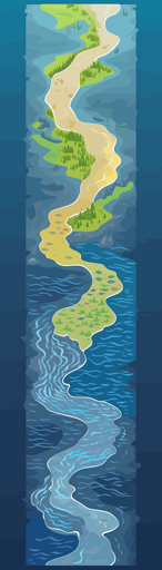 7 rivers merging into one sea one by one, vector illustion,