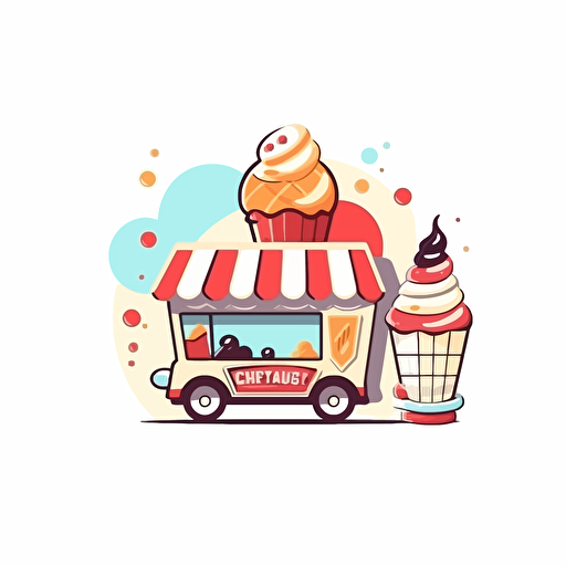 logo design for icecream shop, detailed, cartoon style, 2d clipart vector, creative and imaginative, hd, white background