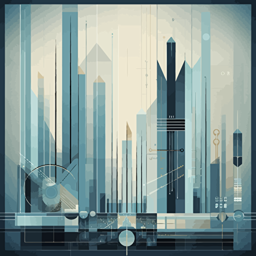 a performance chart, art deco, geometrical shapes, skin of glass and concrete and brass, blue tint, vector art