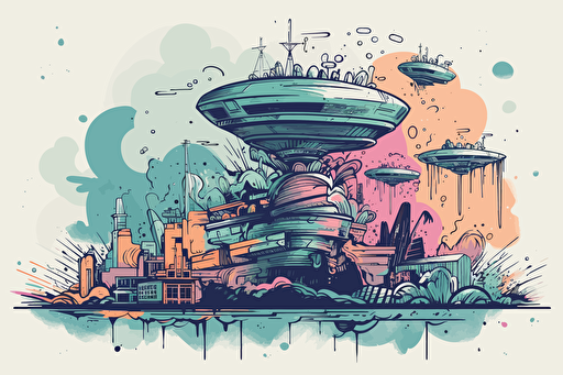 graffiti art on a fictional planet, vector art, flat colors, pastel colors, minimalistic,