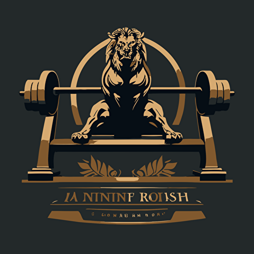 minimalistic vector fitness logo with a royal lion bench pressing