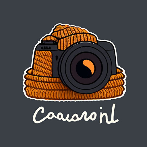 a simple 2d vector minimalistic logo of : a cob looking knit beanie using a dslr camera that has a wave breaking in the lens