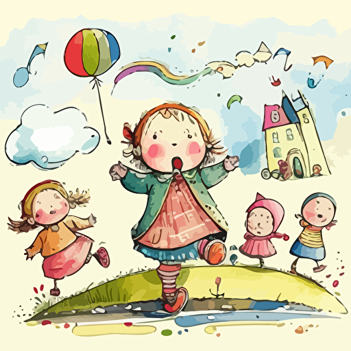 nursery rhymes pen drawings watercolour painting art work,happy,fun,colourful,super,vector hd, ar 2:30**