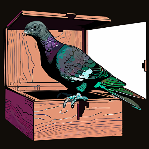 a skinner box with a pigeon, artistic, for a slide show, vector image