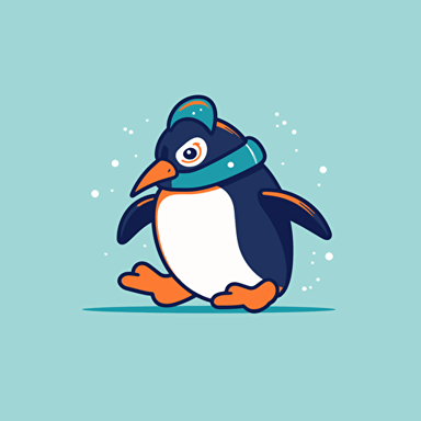 Penguin, Ice Skating, Minimalist, Graceful, Cool Lighting, Comic vector illustration style, flat design, minimalist logo, minimalist icon, flat icon, adobe illustrator, cute, Simple