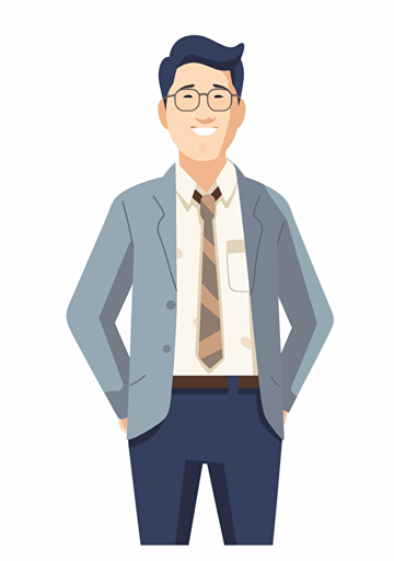 South Korean smiling middle-aged male office worker, dry and neat, white background, Artsy flat vector illustration