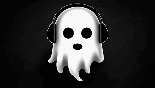 ghost with headphones vector icon, snapchat, black and white