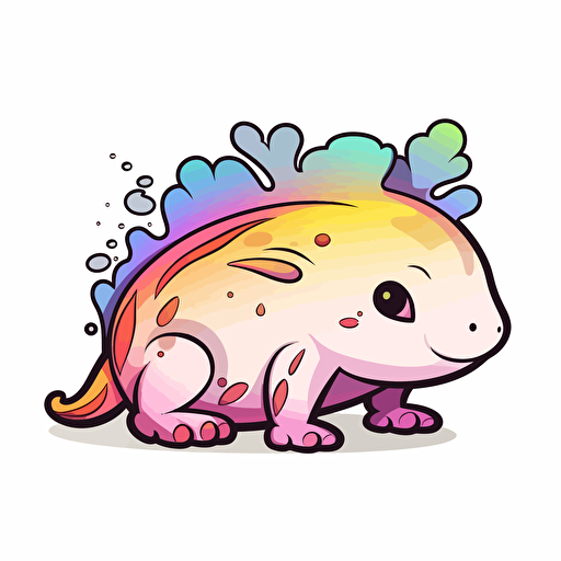 colourful cute axolotl , Sticker, Adorable, Tertiary Color, Graffiti, Contour, Vector, White Background, Detailed