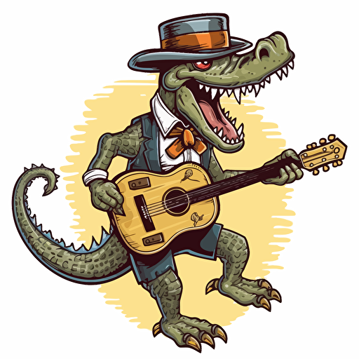 a alligator playing a banjo clip art in the style of vector art