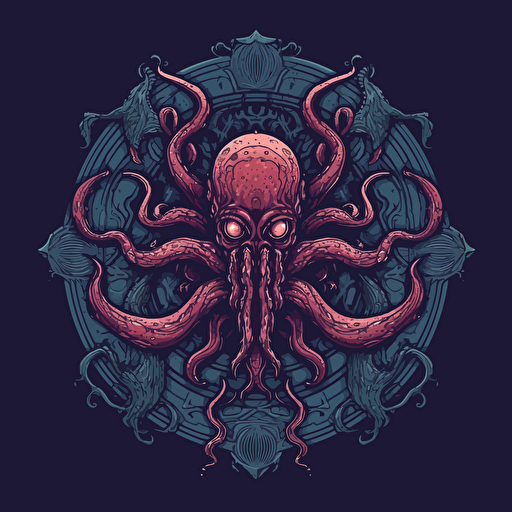 Lovecraftian Lunacy: Eldritch horrors meet gothic sensibilities SVG, flat shading, solid background, mascot, logo, vector illustration, masterwork, 2D, simple, illustrator.