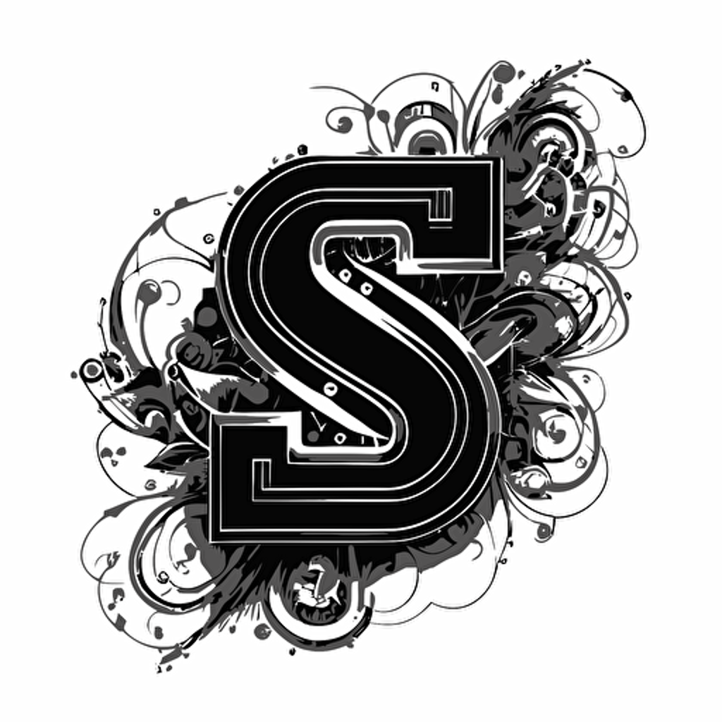 Logo lettermark of letter S, digital, circuitry, hi-tech, future tech, vector, black and white