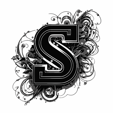 Logo lettermark of letter S, digital, circuitry, hi-tech, future tech, vector, black and white