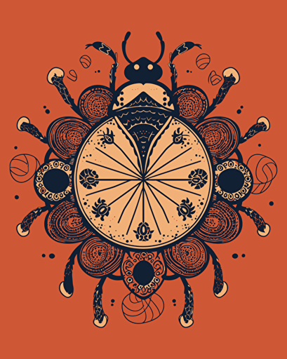 mandala ladybug, retro aesthetics, minimalistic, vector image, sticker design, pantone colors