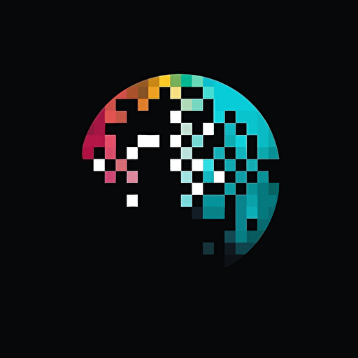 circle pixelated logo with some pixels coming out, very simple, vector