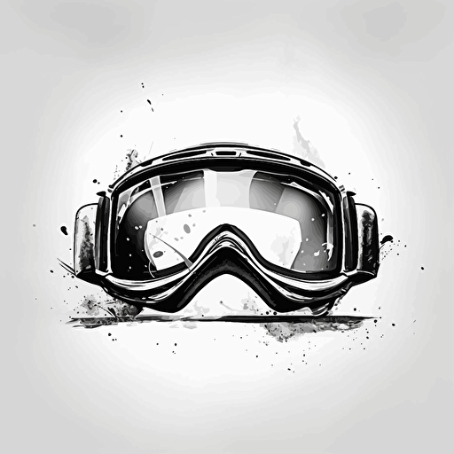 black ski goggles laying on table, front view, illustrator black and white vector drawing, logo, stark contrast