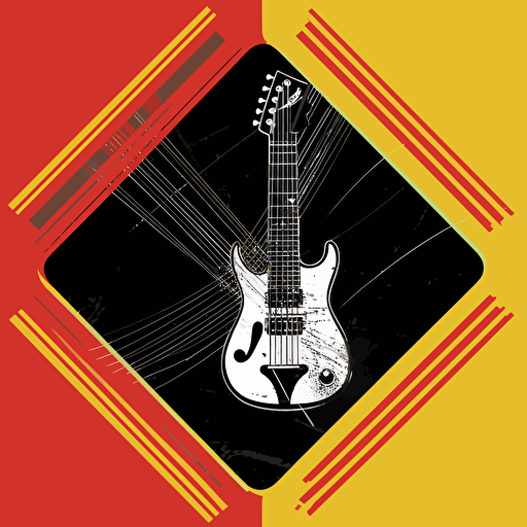 a basic rock band card back design that is rotationally symmetric, exagerated, fun primary colours with a vector art style