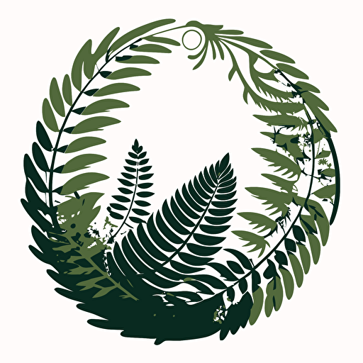 a simple vector image of a fern leaf and a feather making a circle
