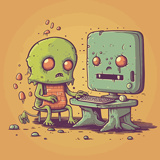 vector art cute data goblin getting poked with a pitchfork by a vector art cute data demon :: 2 computer/robot :: 1