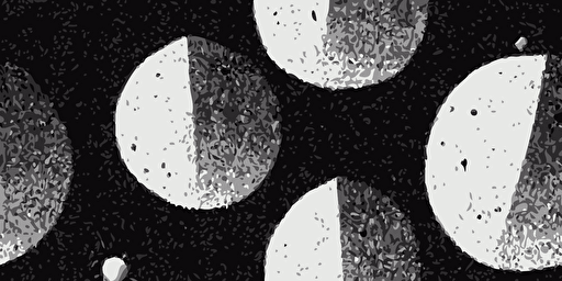 vector style asteroids and comets on a dark background, paper texture with grain