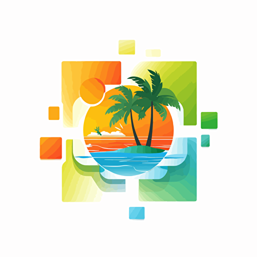tropical island, square logo, vector, 2d, white background