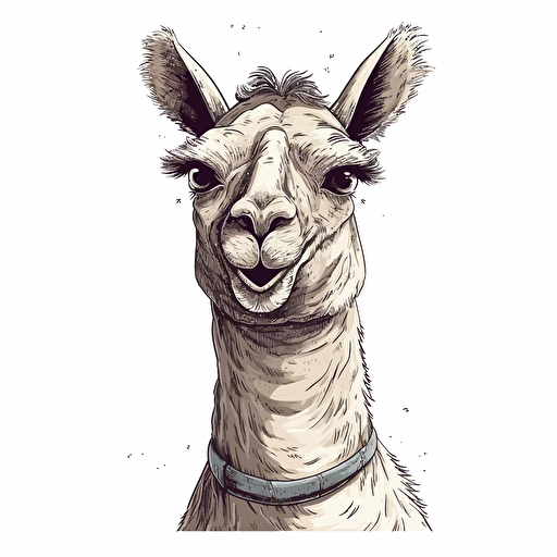 lama with long neck smiling with big teeth. vector. white backgroung
