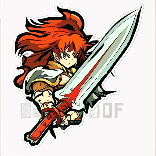 Sword, Sticker, Intense, Warm and dull colours, Anime, Contour, Vector, White background, Mininal