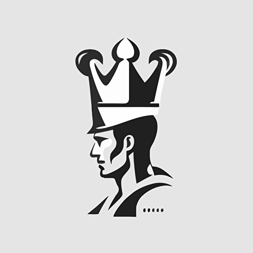 a minimal vector logo, chess piece king, chef hat on head, white background, black and white