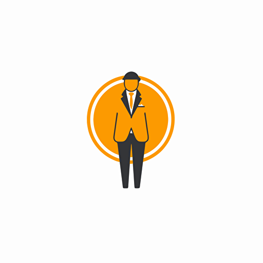 Design a minimalistic logo with a vector image of an orange fruit wearing clothes. The logo should not have any other human associations. The image should be centered on a white background.
