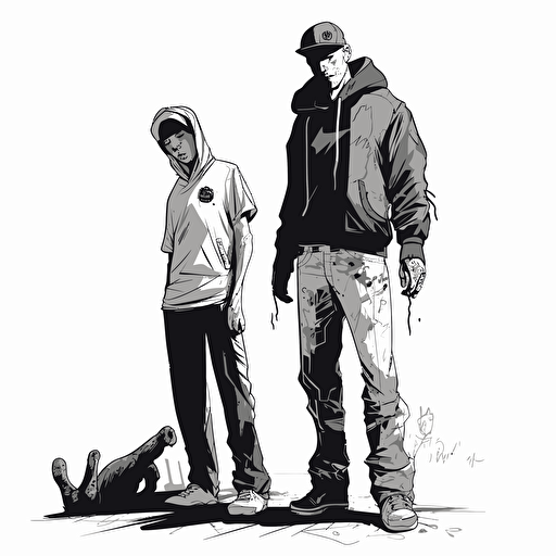 street gangsta standing next to a dead boy, vector art