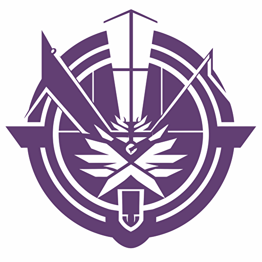 Military Cyber Corps insignia, flat vector, white background, no lettering, orderly arrangements, precisionist style, purple tones