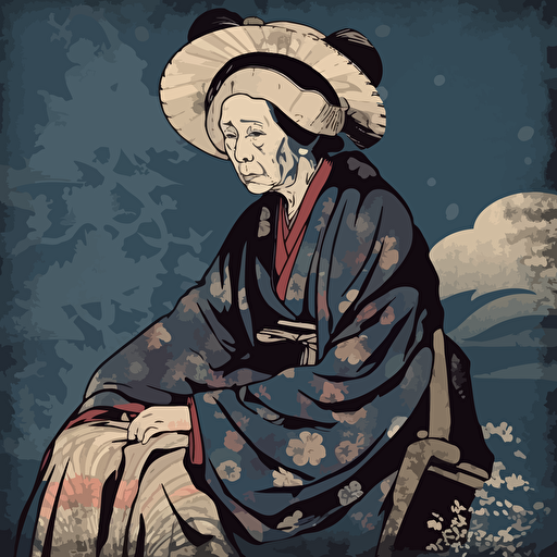 Whistler's Mother in 2d vector art ukiyo-e style