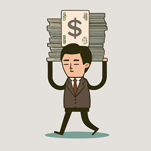 flat design, 7head tall,character, white background, japanese style, businessman, vector, hold dollar,
