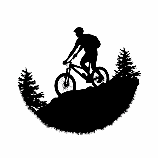 stick figure logo of a guy on a mountain bike with no background vector style image black and white
