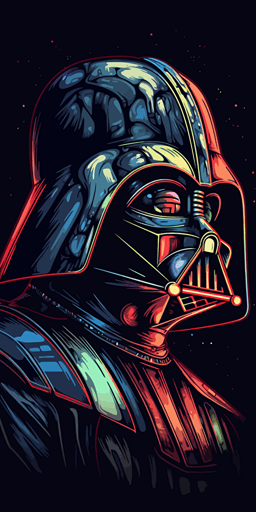 Darth Vader, shoulder view, vector gradient hand drawn illustration