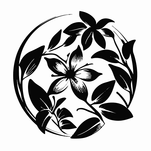 a very simple singular jasmine flower black and white logo, vector circle around the flower, artists of Public Memory