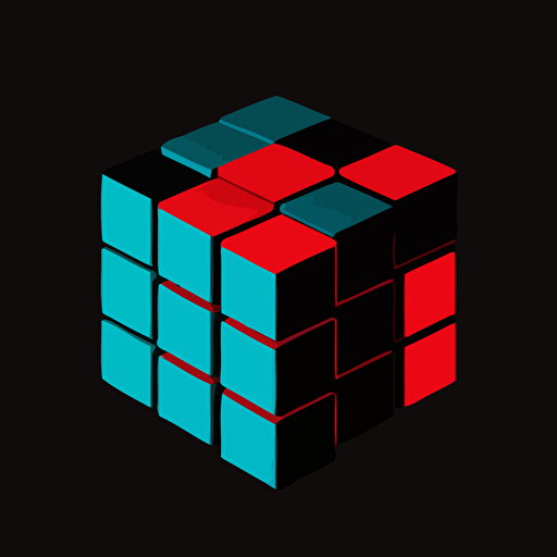 minimalist, vectorized, blue and black colors, print layer , delicacy, 5 small cubes on a straight line each with different shades of red, black background