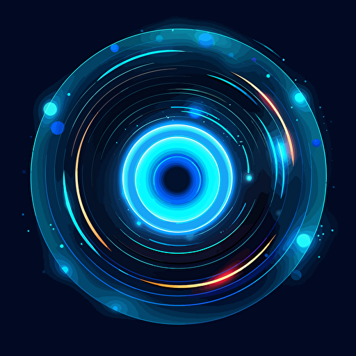 concept art of circular vector logo with many rotating rings within, bright with slight bluetint, soothing background.