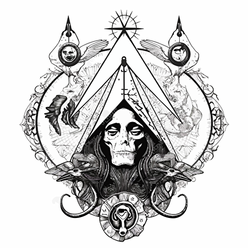 mysticism, black and white, vector isolated on white