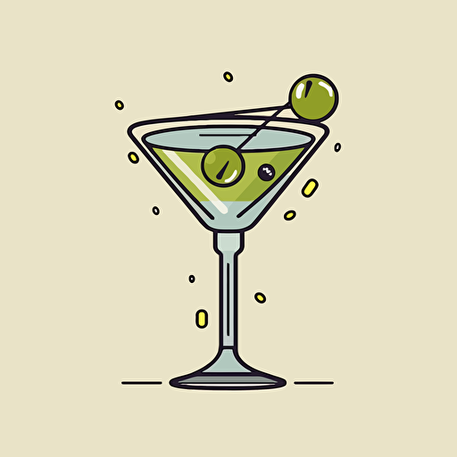 martini, logo, elegant, cartoon, vector, solid background, olive and pick