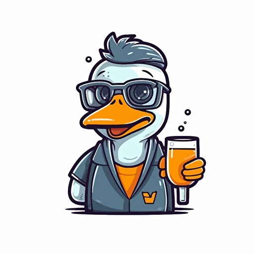 Adult Duck wearing glasses and drinking juice, vector illustration style, Minimalistic, illustration, Sticker style