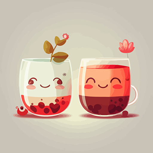 two cute oolong tea smilling red and white. Vector style. 2D. Drawing.