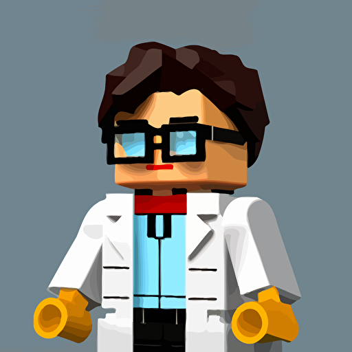 A scientist cartoon inspired by Roblox and lego art style, 2D vector
