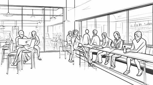 modern cafe,people sitting around,line drawing,vector line