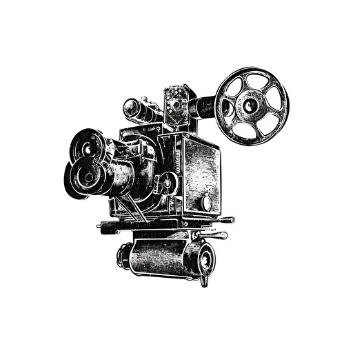 a modern logo of a old fashioned film movie camera black vector, on white background