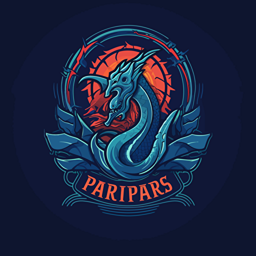 paris saint germain logo with a blue dragon spittin fire, clean, art vector
