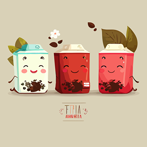 3 cute oolong tea smilling red and white. Vector style. 2D. Drawing.