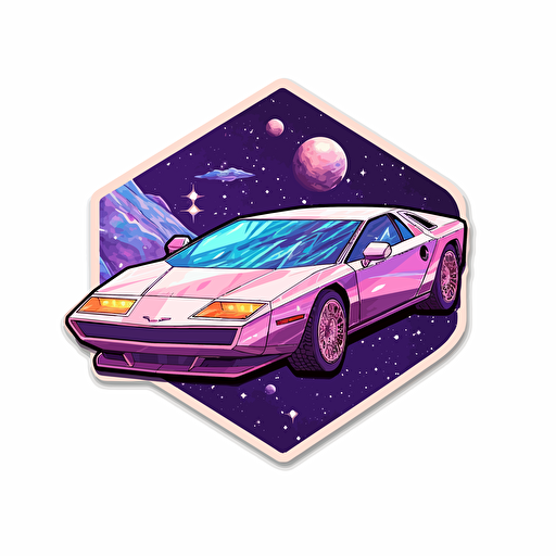 sports car pulling up to a diamond planet sticker style Vvector